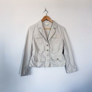 J Jill Beige Button Front Blazer Tan Jacket Pockets Women's Size XS Stretch